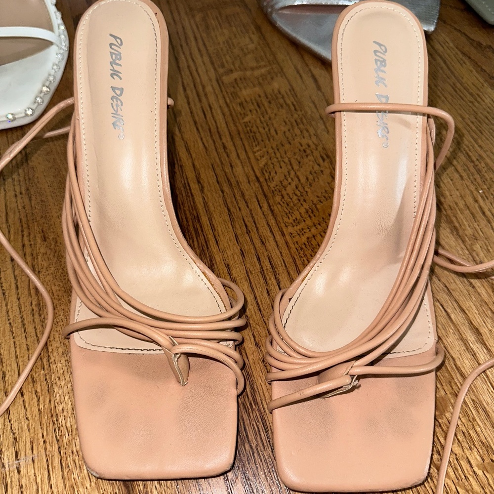 Nude Public Desire Lace Up Sandal Heels Size US 10